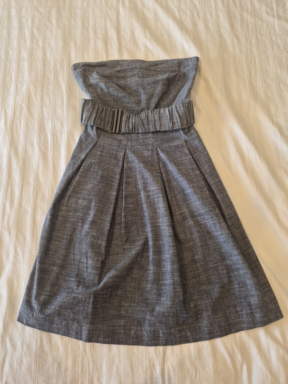 Monteau Strapless Gray Pleated A-Line Dress with Belt
